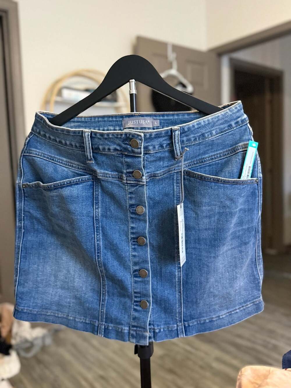 Just USA Button Down Mini Skirt Size L Indigo Denim
